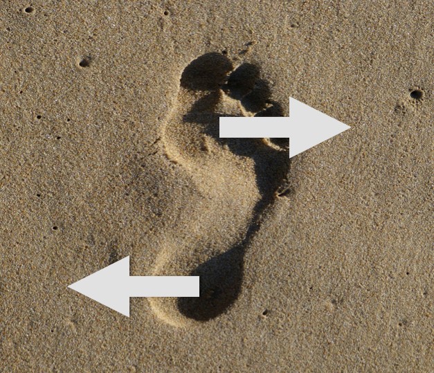White arrows show the reaction force of a foot in clockwise movement.